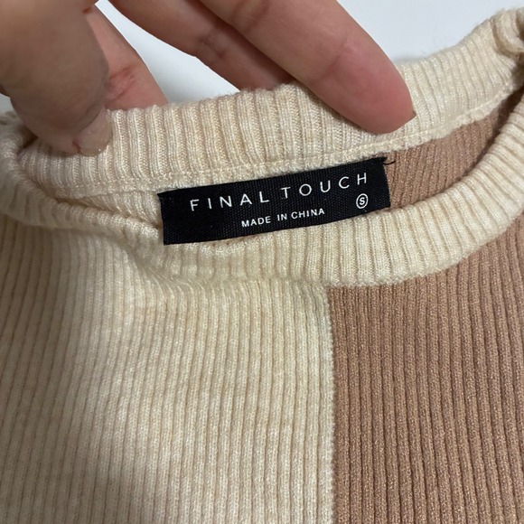 FINAL TOUCH Two Tone Color Block Ribbed Knit Cut Out Cropped Sweater Mini Dress - Picture 6 of 6